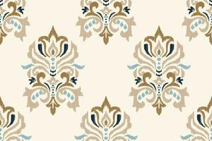 Ikat floral paisley embroidery on white background.Ikat ethnic oriental seamless pattern traditional.Aztec style abstract vector illustration.design for texture,fabric,clothing,wrapping,decoration.