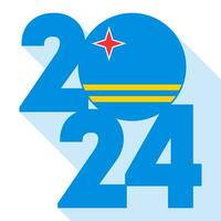 Happy New Year 2024, long shadow banner with Aruba flag inside. Vector illustration.