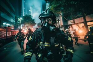 First responders, including police, paramedics, and firefighters, working together during a simulated anti-terrorism training exercise. Generative AI photo