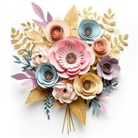 Bouquet of paper flowers for cards, stickers, prints. Mother's Day, March 8, Valentine's Day, Birthday photo