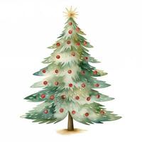 Watercolor Christmas tree with star, hand draw illustration on white background photo