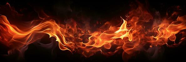 Fire banner. Flame on a black background. Profile header, space for text and design photo