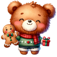 Watercolor Cute Illustration of Christmas Bear AI Generative png