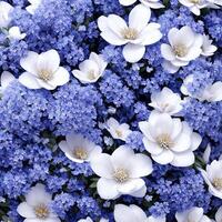 Flower realistic seamless butterfly abstract pattern. floral random background blue white ai generative photo