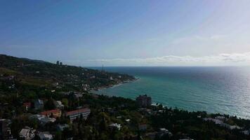 Simeiz City on a Summer Morning. Crimea, Russia. Aerial View. Drone Flies Backwards video