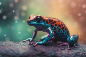 exótico venenoso animal rana desde tropical Amazonas lluvia bosque. neural red ai generado foto