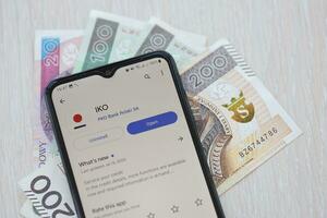 TERNOPIL, UKRAINE - AUGUST 3, 2023 PKO application on screen on modern smartphone. Official app of famous polish bank photo