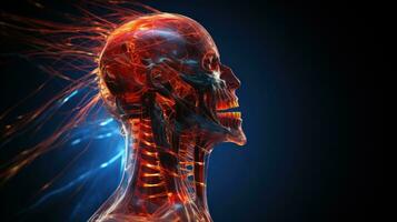Ciencias anatomía escanear de humano cabeza con brillante huesos. 3d representación ilustración. foto