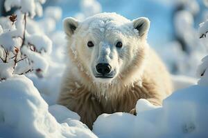 Polar bear in the snow with snow on the ground. generative ai, Generative ai photo