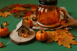 Autumn decor in the theme of the Halloween holiday photo