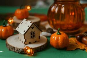 Autumn decor in the theme of the Halloween holiday photo