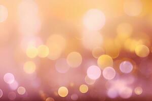 Yellow, pink and golden background with light bokeh. AI generated. photo