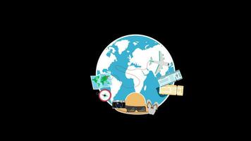 summer vacation Travel Tourism trip concept icon loop Animation video transparent background with alpha channel.