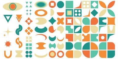 set of abstract aesthetic y2k geometric elements retro vector shapes