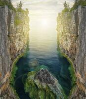 Cliff in the ocean, Coastline with ocean and rocks photo