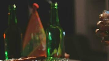 nourriture et boisson Masculin copains sont content en buvant Bière et tintement des lunettes à une bar ou pub. video