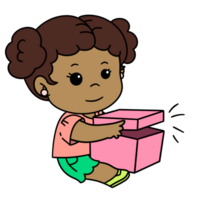 desenho animado menina criança caixa presente png