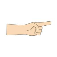 Isolated gesture of index finger pointing to the side. Vector beige color. Hand shows number one