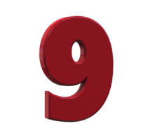 3D Number 1 to 9 with style color red png