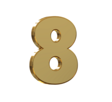 3D Number 1 to 9 with style color gold png