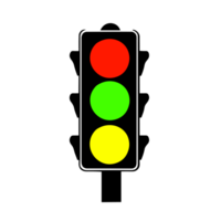 infographic trafik ljus med symbol i gul, röd, och grön Färg. sluta, varning, och gå tecken i tecknad serie, ai generativ png