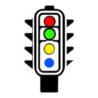 Infografik der Verkehr Licht mit Symbol im Gelb, Rot, und Grün Farbe. stoppen, Warnung, und gehen Zeichen im Karikatur, ai generativ png