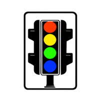 infographic verkeer licht met symbool in geel, rood, en groen kleur. hou op, waarschuwing, en Gaan teken in tekenfilm, ai generatief png