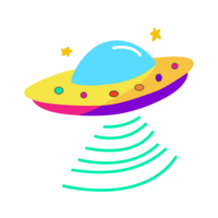 flying ufo cartoon. Cute stylised alien spaceship. png