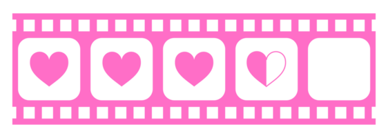 corazón forma en el tira de película silueta, película firmar para romántico o romance o enamorado serie, amor o me gusta clasificación nivel icono símbolo para romanticismo película historia. clasificación 3,5. formato png