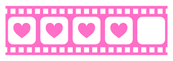 Heart Shape in the Filmstrip Silhouette, Movie Sign for Romantic or Romance or Valentine Series, Love or Like Rating Level Icon Symbol for Romanticism Movie Story. Rating 4. Format PNG