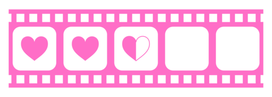 Heart Shape in the Filmstrip Silhouette, Movie Sign for Romantic or Romance or Valentine Series, Love or Like Rating Level Icon Symbol for Romanticism Movie Story. Rating 2,5. Format PNG