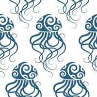 Seamless pattern with jellyfish. Maori style. Vector. vector