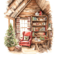 Watercolor Christmas Cozy Reading Corner Sublimation. ai generated png