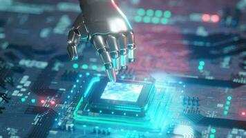 chipset en robot hand- voor halfgeleider industrie, 3d renderen video