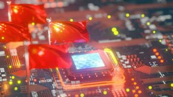 Chipset and China flag for semiconductor industry, 3d rendering video