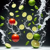 fruits lemon explode with huge particles splashing on the air ai generative photo