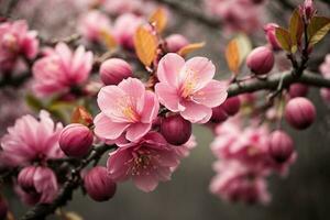 hermosa Cereza florecer sakura en primavera rosado melocotón flores ai generado. foto