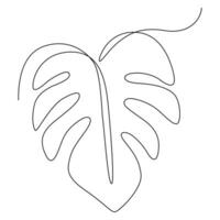 continuo uno línea dibujo de monstera hoja. contorno follaje minimalista línea Arte. vector ilustración. editable carrera