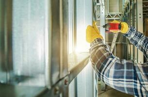 Construction Contractor Worker Building Metal House Frame photo