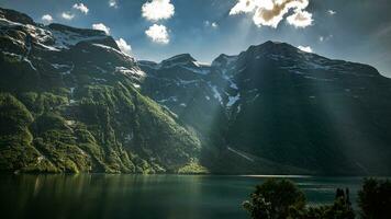 Norwegian Lovatnet Lake Sunshine Scenery near Stryn photo