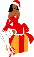 Girl is dressed in a sexy Christmas dress. Cute ladies. Pin-up, retro style png