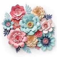 Bouquet of paper flowers for cards, stickers, prints. Mother's Day, March 8, Valentine's Day, Birthday photo