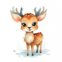 Cute Christmas deer baby. Watercolor illustration, clipart, sticker, sublimation, print, postcard photo