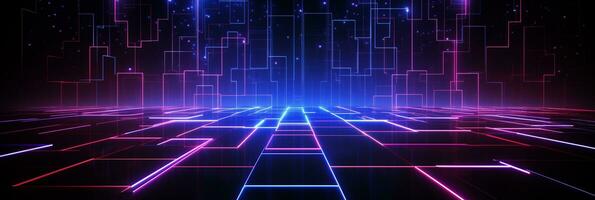 Neon technology background, empty space, futuristic style photo