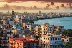 Havana, Cuba. Cityscape of Havana at sunset, Capitolio building in Havana Cuba, AI Generated photo