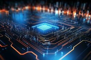 Circuit board background. 3d rendering, 3d illustration, Futuristic circuit board technology wallpaper with digital waves and glowing patterns, AI Generated photo