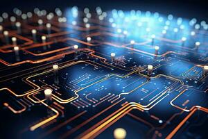 Circuit board background. 3d rendering, 3d illustration, Futuristic circuit board technology wallpaper with digital waves and glowing patterns, AI Generated photo