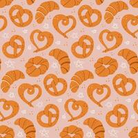 Puffy pastries flat seamless pattern with stars. Vector hand drawn food i minimalistic style. Modern childish pattern design for textile, decoration, wrapping paper