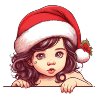 Cute Baby Girl Wearing Santa Hat - Ai Generative png