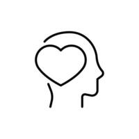 Mental health icon. Simple outline style. Positive mind wellbeing, brain, emotion, mental health development and care concept. Thin line symbol. Vector illustration isolated.